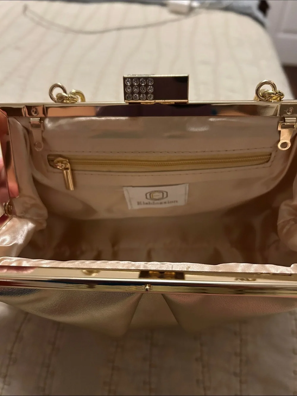 Gold Metallic Pleated Frame Clutch